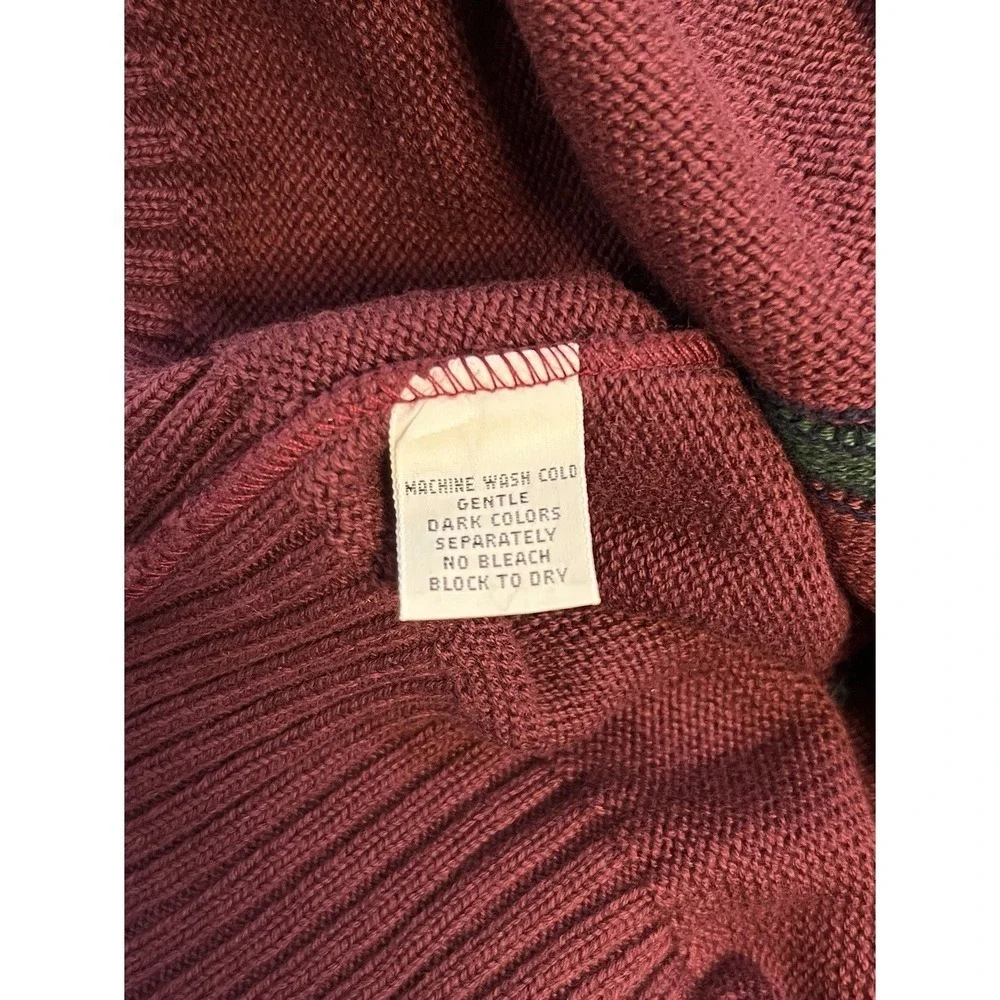 Vintage Chaps Ralph Lauren Sweater Mens M Burgundy Striped Cotton Preppy USA
